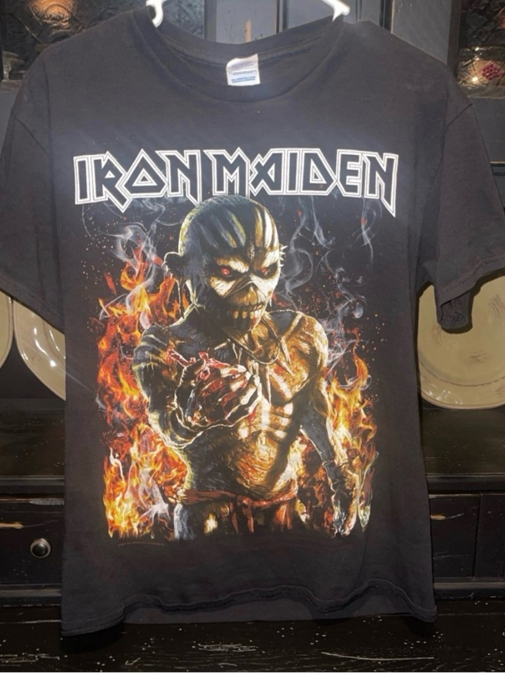 Delta Iron Maiden Black Graphic Tee with Fiery Eddie Print